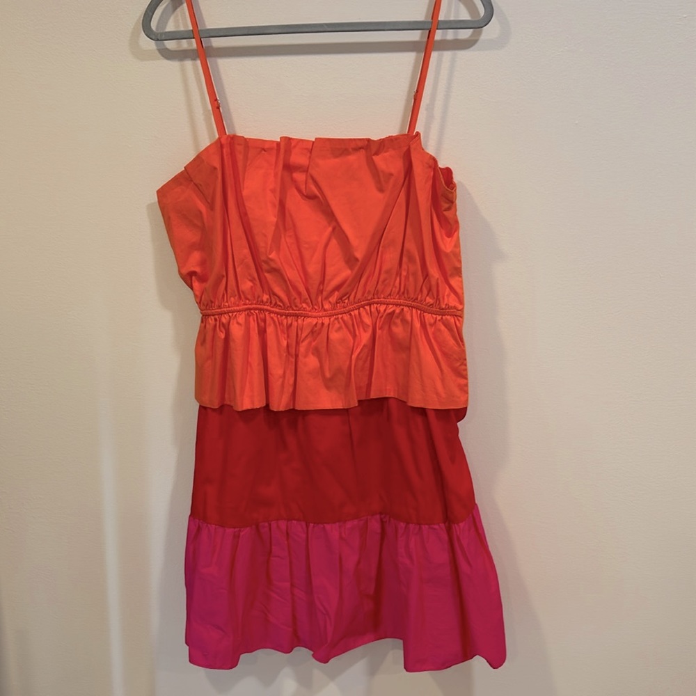EUC Milly Orange, Red and Pink Tiered Dress sz L